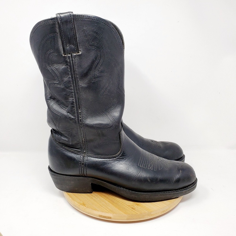 Durango Boots 9 D Black Leather Cowboy Western Pull On Classic‎ Work Biker Shoe